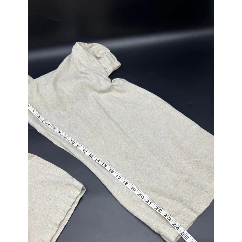 Anrabess‎ Womens XL Linen Blend Wide Leg Pants Oatmeal Beige Drawstring Casual